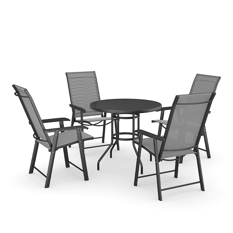 Daubs 4 - Person Patio Dining Set with Round Table, Black