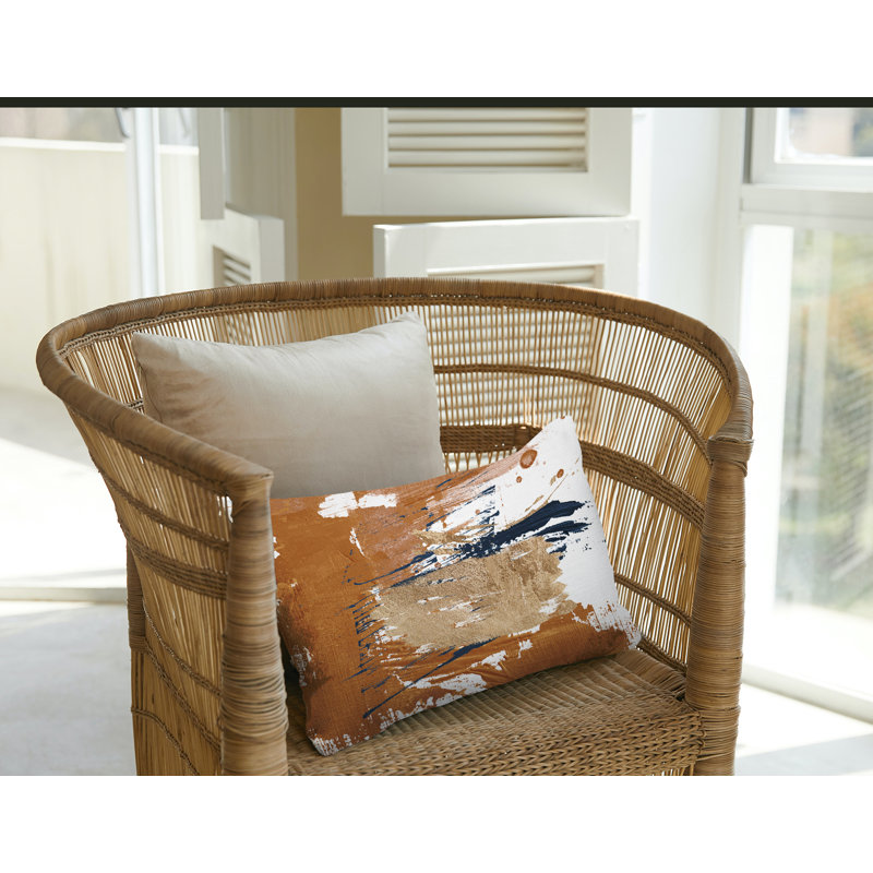 Coussin lombaire intérieur / extérieur abstrait Sarian, Orange / or / blanc