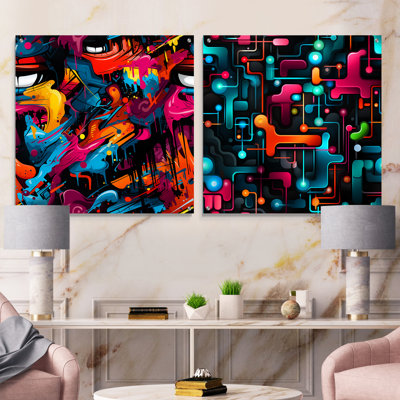 Christien - Ensemble de 2 verres muraux abstraits géométriques en acrylique