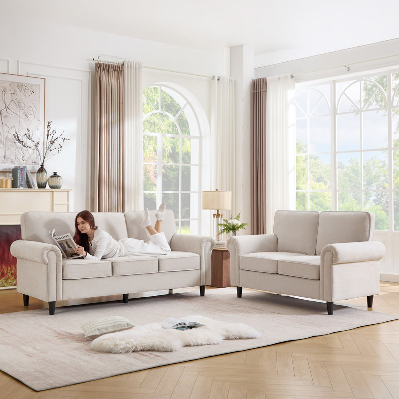 Luelle 2 - Piece Sofa Set For Living Room Upholstered Rolled Arm Couch, Beige