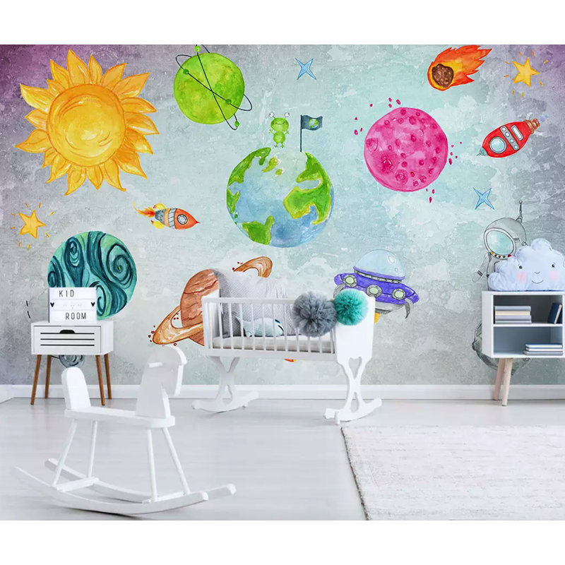 Papier peint amovible Planètes astronautes, L 105,96 po x l 187 po