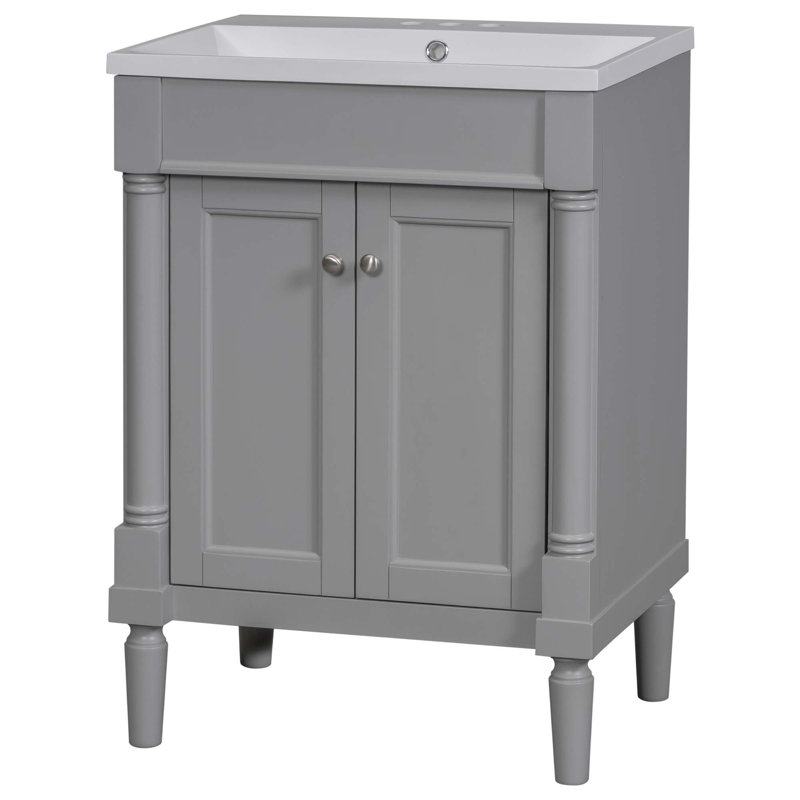 Ensemble de meuble-lavabo simple 24 po avec plateau en résine Tomosuke, Gris