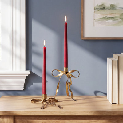 Brass Bow Taper Candlestick Holder