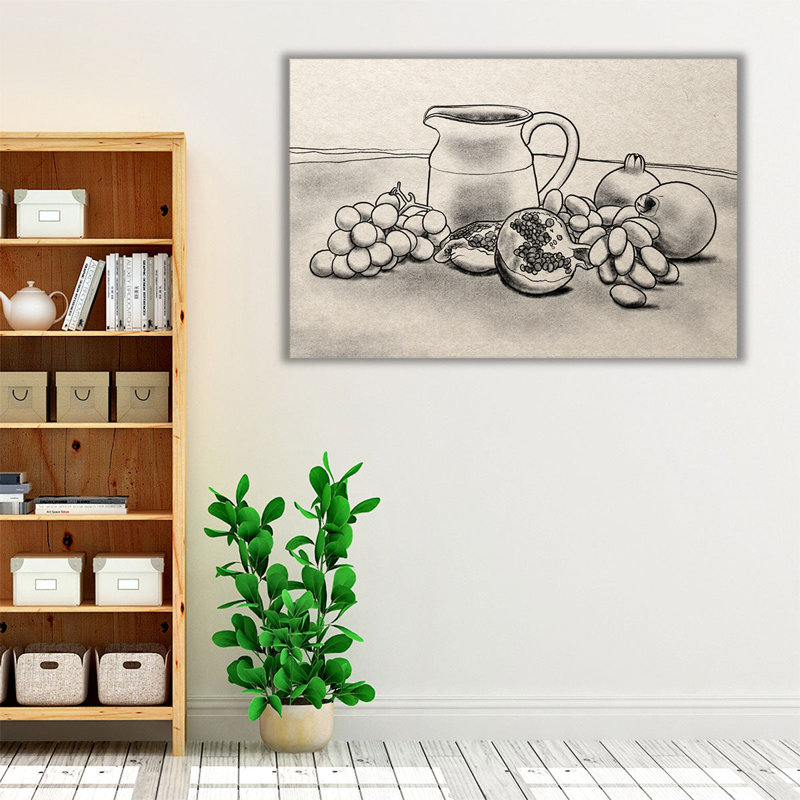 Fruits et vin - reproduction d'art sur toile, H 20 po x l 30 po