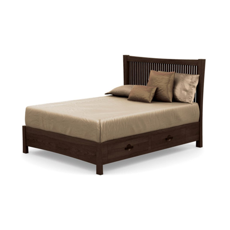 Lit plateforme en bois massif Berkeley, Cerise fumée, Double, Conventionnel