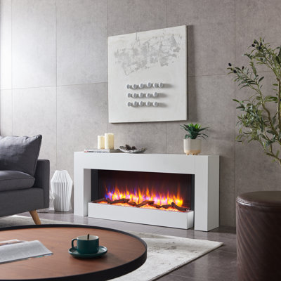 FLAMME 52" Electric Fire and Surround, Freestanding Suite, Kingston White