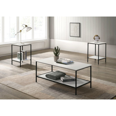 Ensemble de table 3 pièces de style rustique à finition blanche 1 table basse 2 tables de bout 2 pièces de style minimaliste
