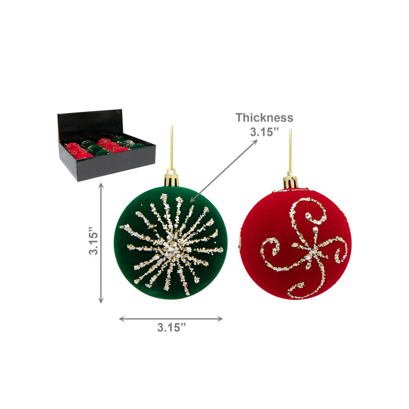 Ornement boule de velours avec paillettes assorties - ensemble de 12