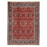 Hand Knotted Wool Oriental Area Rug in Red And Navy