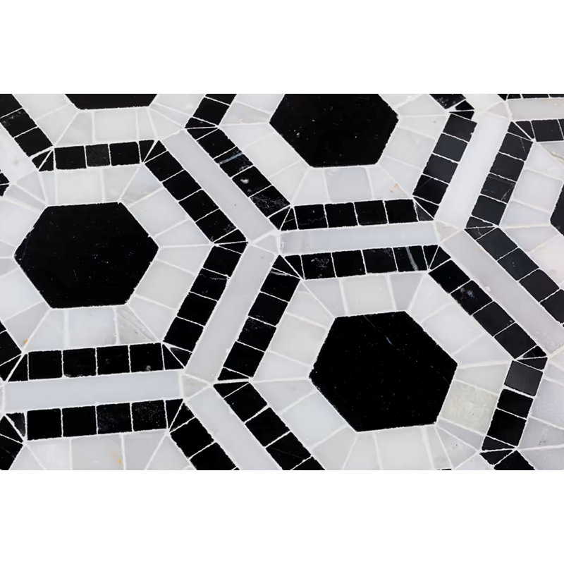 Cosmos Crema And Thassos Hexagon Marble Tile, Nero
