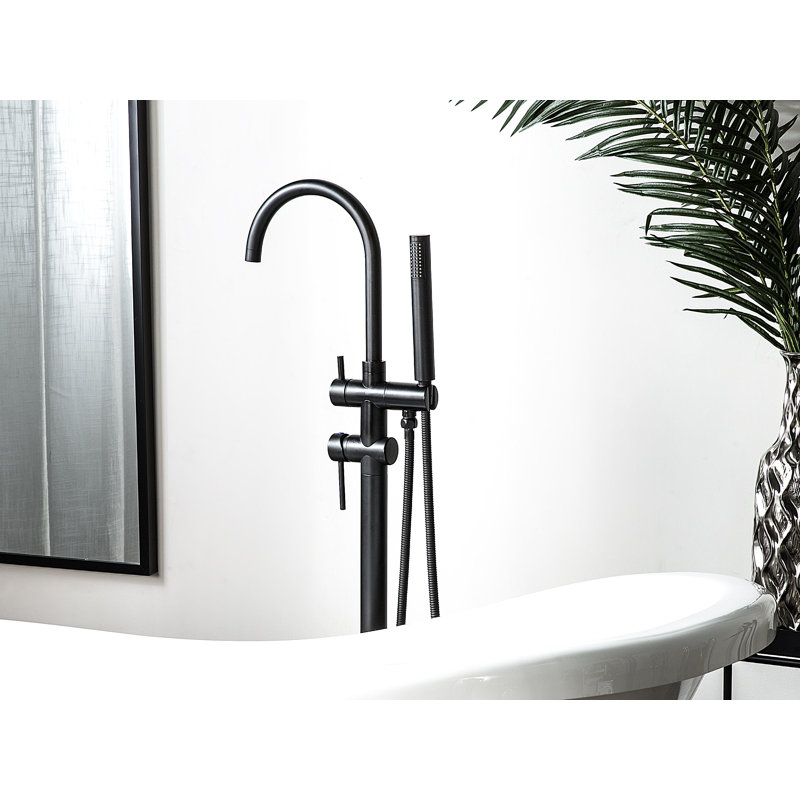 Floor Bath Shower Mixer Bath Filler with Diverter, Black