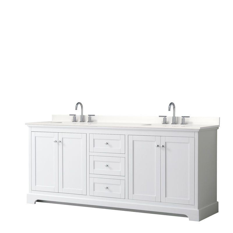 Avery Double Bathroom Vanity with Quartz Top, Giotto Quartz, White, Polished Chrome