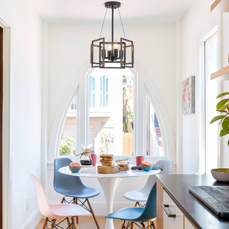 4 - Light Dimmable Geometric Candle Style Industrial Chandelier for Living Room & Dining Room & Bedroom