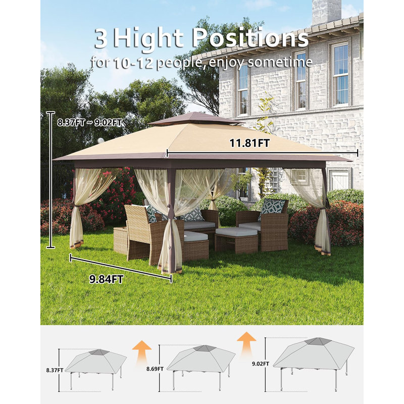 Pop Up Gazebo with Mosquito Net Outdoor Camping Tent Easy Setup for Patio Garden, Khaki