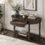 Solid Wood Half Moon Console Table with Drawer & Shelf-1186512751