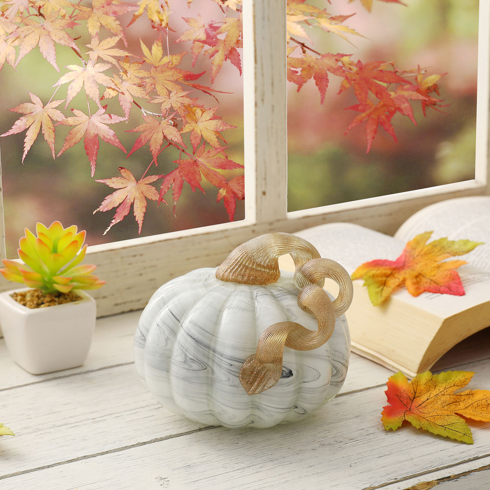 Spiral Marble Glass Pumpkin