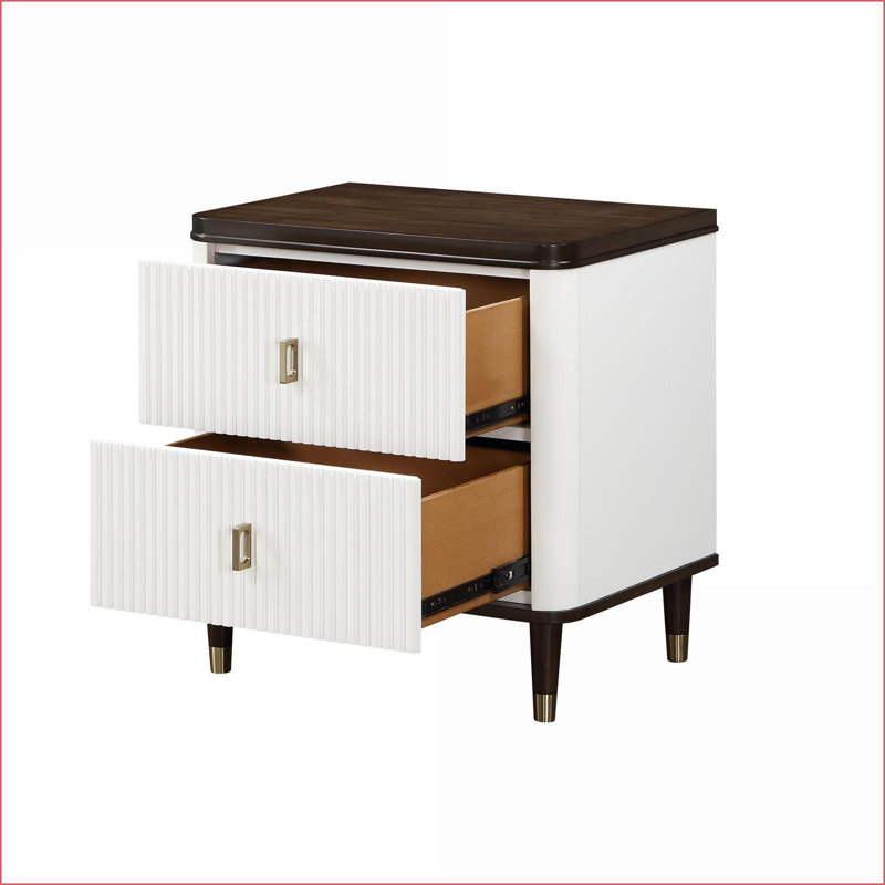 Carena White & amp; Table de chevet en noyer avec USB & amp; Tiroir de rangement