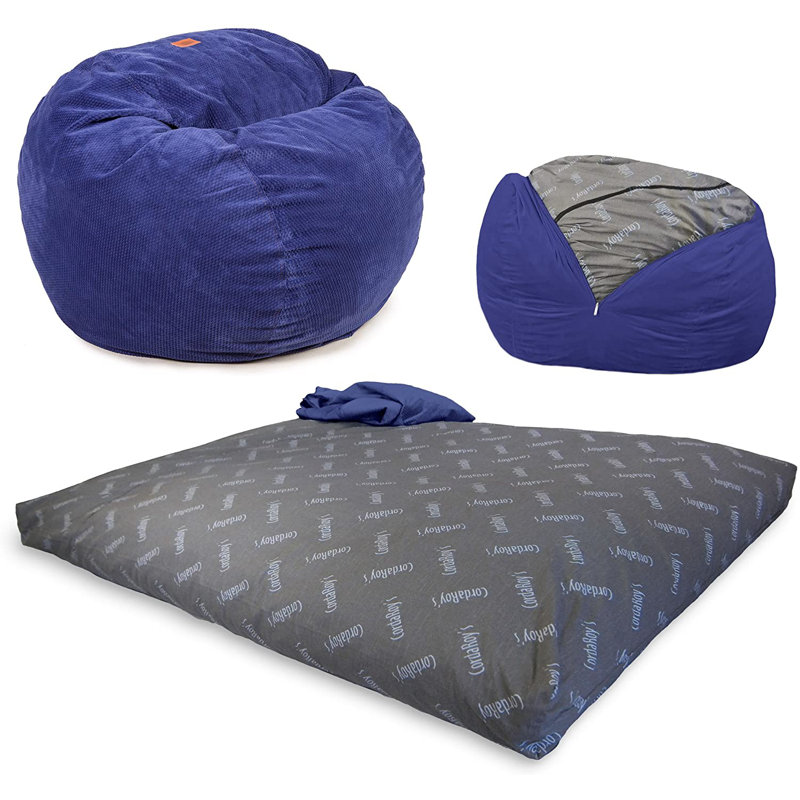CordaRoy's Chenille Convertible Bean Bag Chair, Small (Full), Navy Chenille