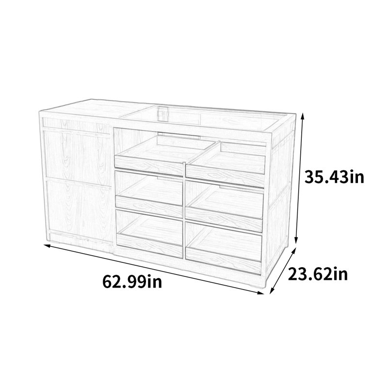 Armoire pour îlot central Simple Fashion, H 35,43 po x l 62,99 po x P 23,62 po