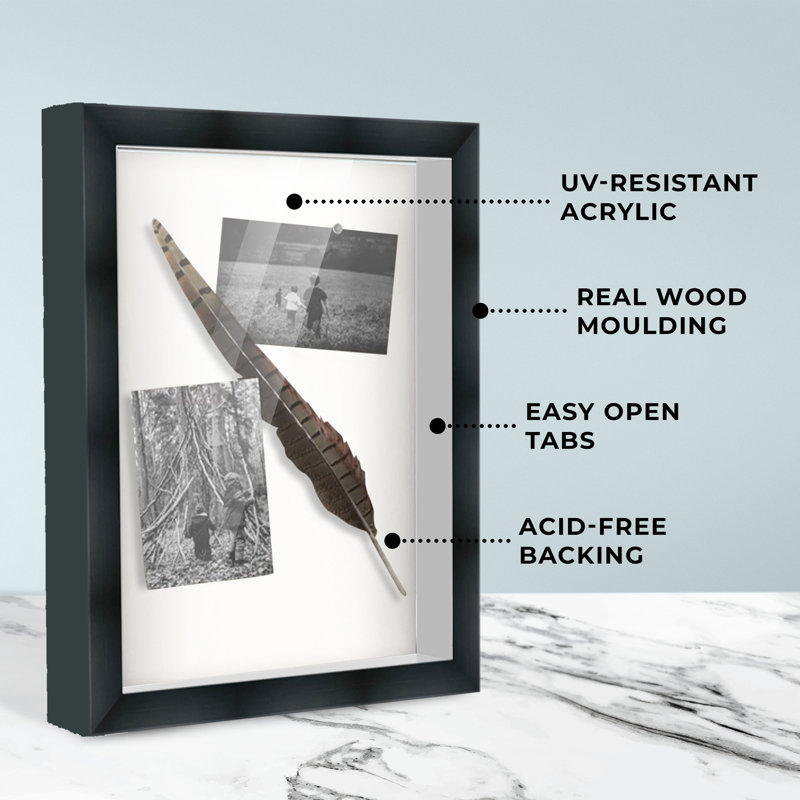 Camilya Solid Wood Shadow Box Picture Frame, Black, 12" W x 12" H