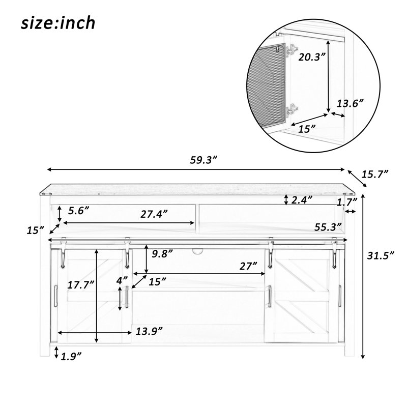 59" Wide 4 - Door Credenza Office Storage Cabinet With Open Storage Space, White