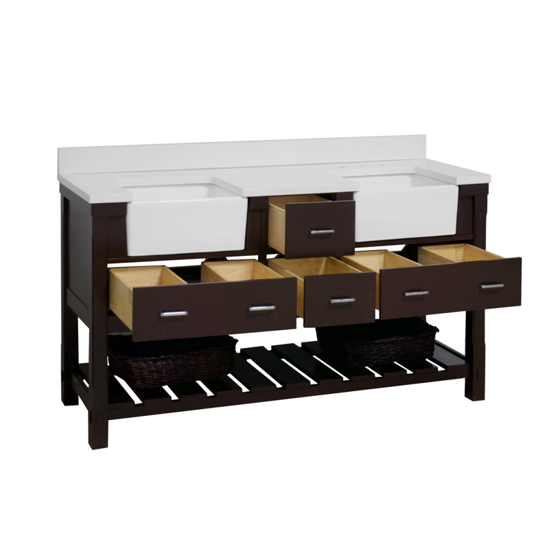 Ensemble de meuble-lavabo double 72 po Hitton, Chocolat, Quartz
