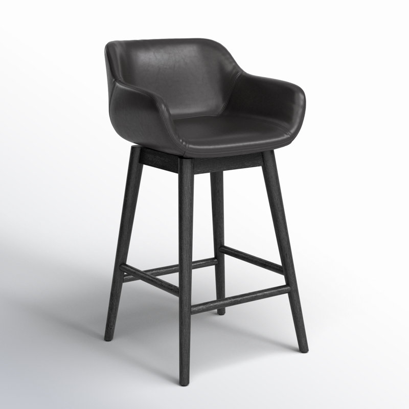 Hannah Swivel Stool, Sonoma Black/Genuine Leather, Stained Black Ash, Counter Stool (26.5" Seat Height)