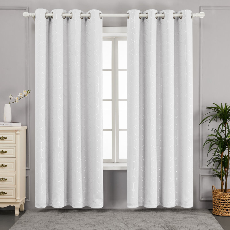 Deconovo Silver Diamond Pattern Curtain Pair, 52" W x 84" L, Grayish White