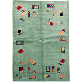 Hand-Knotted High-Quality Green Area Rug