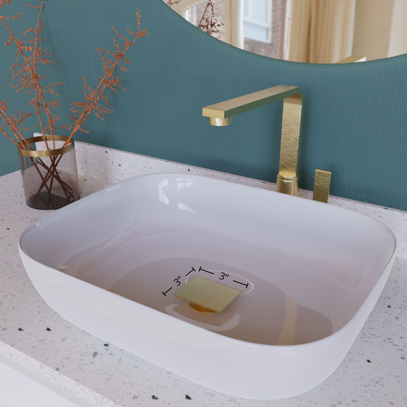 DAX Square Brass Vanity Sink Pop-up Drain, No, Brushed Gold