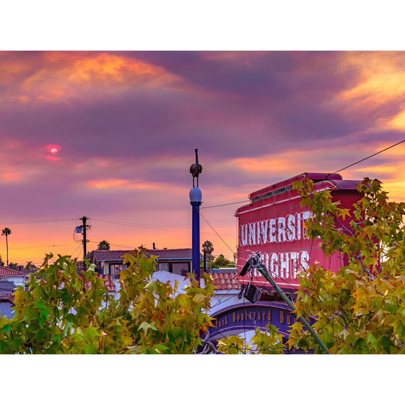 University Heights Sign Sunset San Diego, California by Brian Mc Clean, Black Framed Canvas, 25" H x 33" W