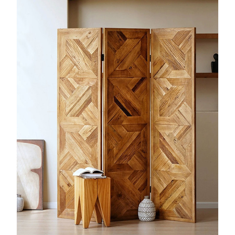 Paravent pliable incrusté de bois d'orme moderne simple, H 65,35 po x l 55,33 po x P 1,18 po
