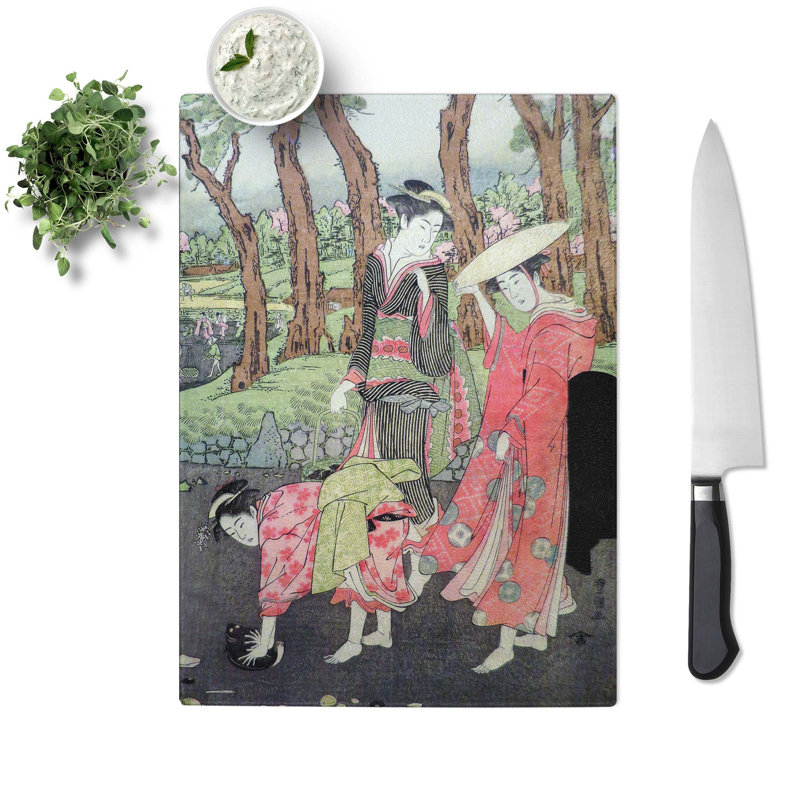 Tempered Glass Gathering Shells by Utagawa Toyokuni Chopping Board, 28.5cm W x 20cm L