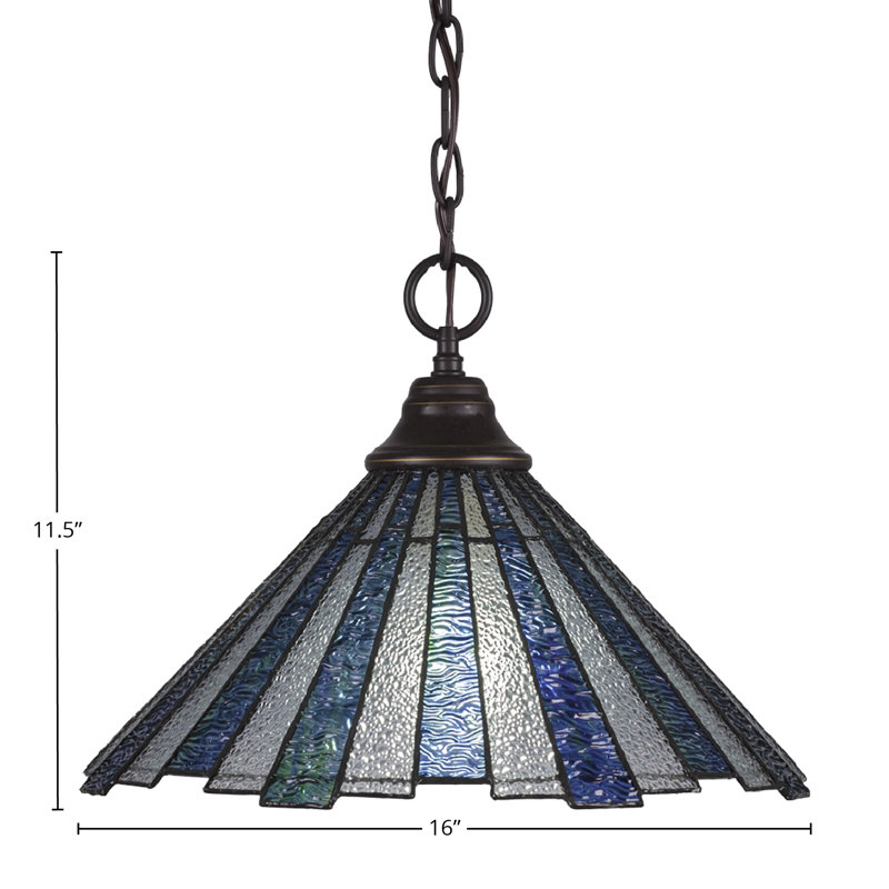 Chain Hung Pendant Shown With 16" Sea Ice Art Glass, Dark Granite