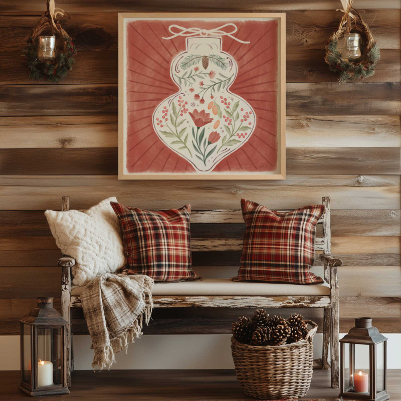 Imprimé floral rétro de Noël, Cadre simple opaque blanc, bois massif, H 13,5 po x l 13,5 po