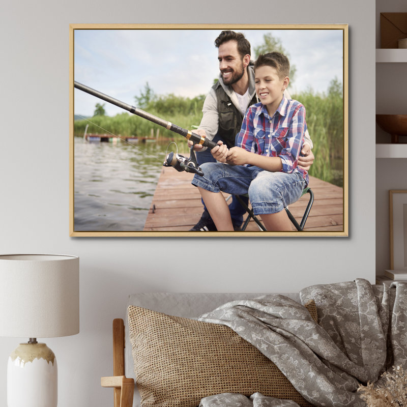 " Hunter S Fishing Pursuit II ", 16" H x 32" W x 1" D, Natural Floater Framed