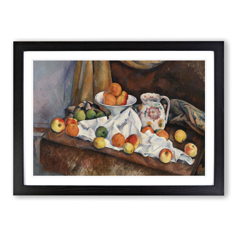 Still Life with Apples and Oranges by Paul Cezanne - Picture Frame Painting, 48cm H x 65cm W x 2cm D, Black