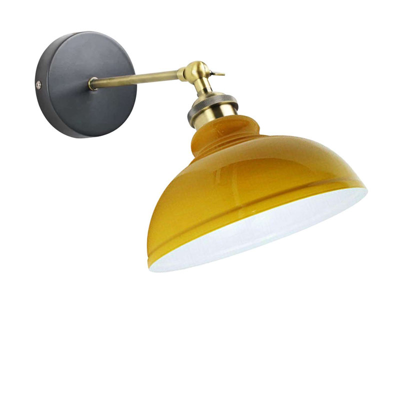 Kristin Angle Adjustable Wall Sconce — Dome Metal Shade, Vintage Industrial Style with E27 Holder., Yellow