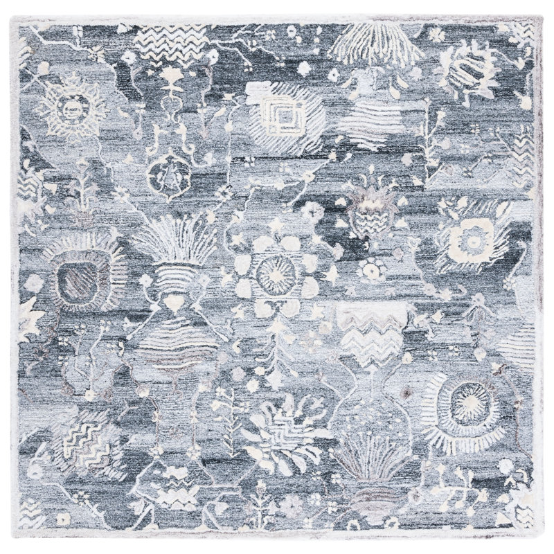 Tapis floral performance touffeté à la main Glamour, Carré de 6 pi