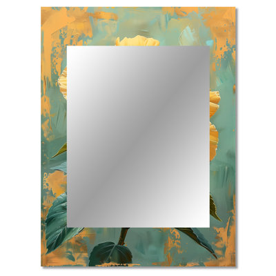 Vintage Bloom blue and yellow Hibiscus - Hibiscus Mirror, Traditional Unique Wall Mirror, Printed Metal Art