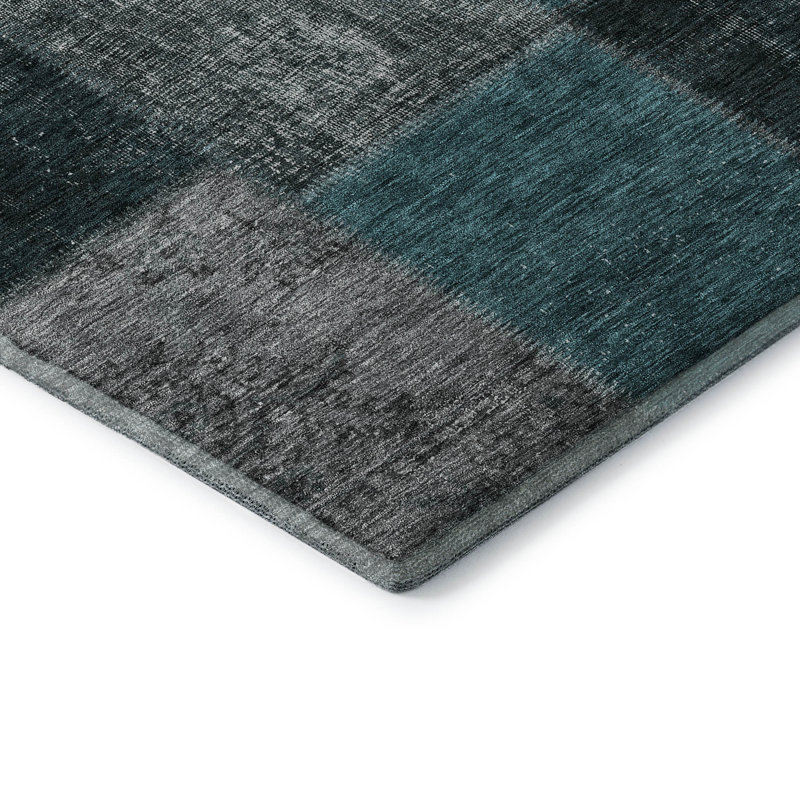 Tapis bleu sarcelle lavable à la machine Premium Prisco, Tapis de couloir 2 pi 3 po x 7 pi 6 po