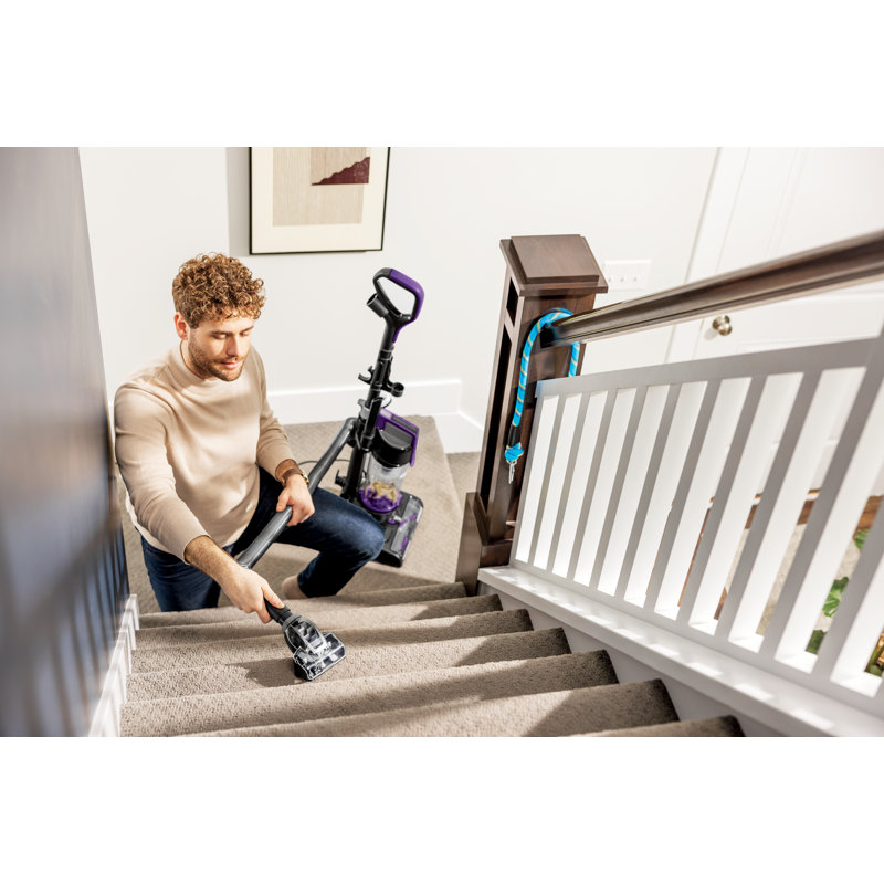Compact Black and Purple Bagless Upright Vacuum Cleaner for Pets