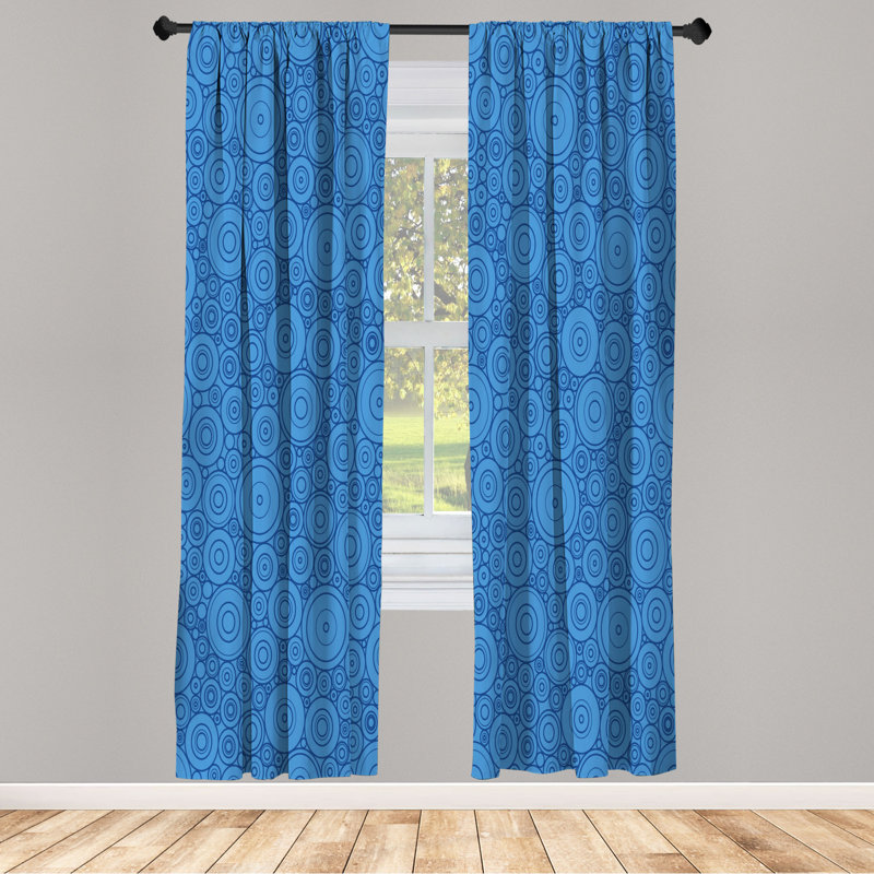 Microfiber Floral Semi-Sheer Rod Pocket Curtain Panels, 28" W x 95" L, Blue/Navy