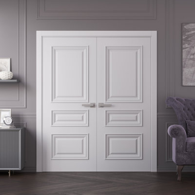 Portes intérieures doubles 64 x 80 pouces Imperial 1833 en bois émaillé blanc, cadre à panneaux massifs, portes de placard pour chambre à coucher