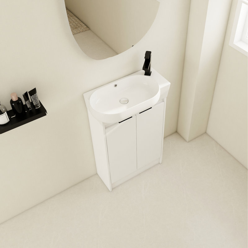 Meuble-lavabo moderne de 58 cm avec lavabo en céramique - Meuble autoportant pratique et luxueux au design élégant.