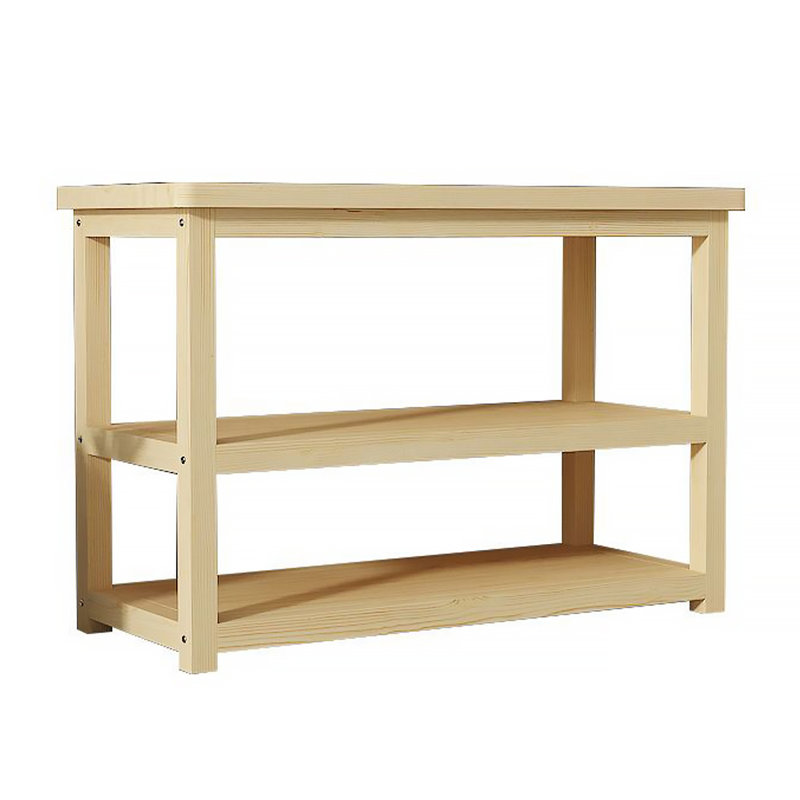 Solid Wood Kitchen Island Table with Open Storage Shelf