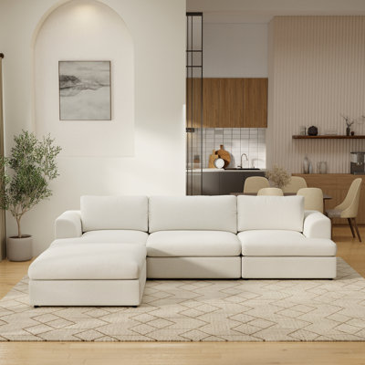 Akshata 4-piece Upholstered Boucle Sectional Sofa With Ottoman