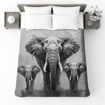 Three African Elephants Quilted Bedspread All Sizes
