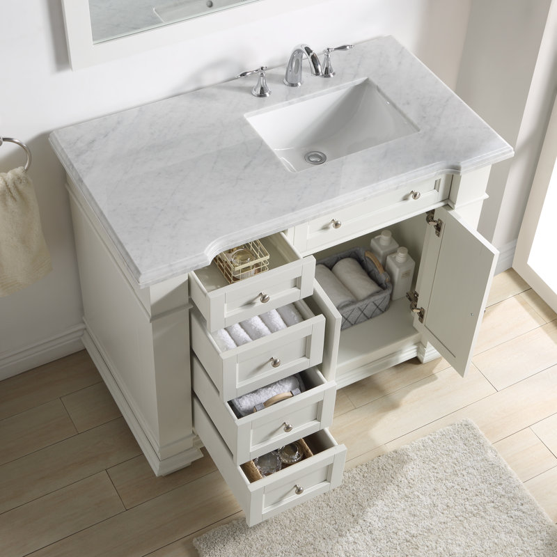 Meuble-lavabo simple 42 po avec plateau en marbre Rea de Rea, Blanc cassé