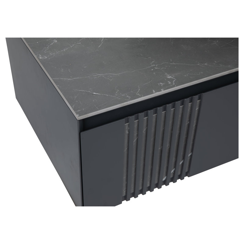 Modern Black Wall-Mount Bathroom Vanity with Ceramic Sink